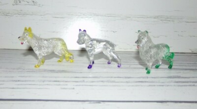 3 Clear Plastic Acrylic Dog Figurines Shephard Boxer Collie