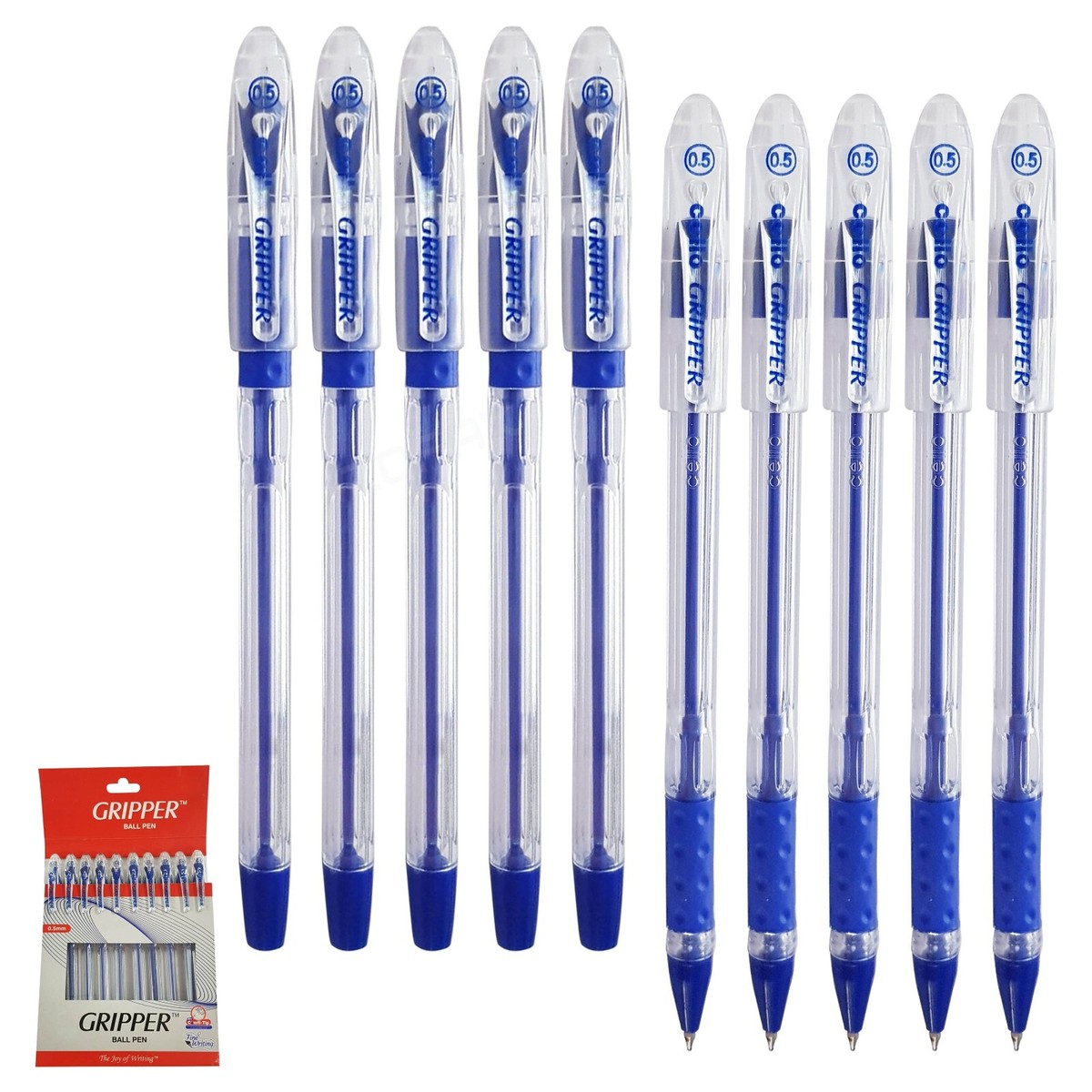 10 x BIC CELLO Gripper BLUE Ballpoint Pens Elasto Grip Smooth Writing