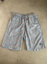 Maui and Sons swim trunks gray with blue shark design Boys teen size large