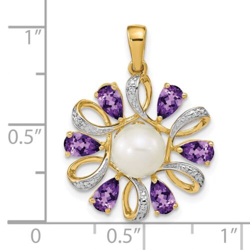 14K Yellow Gold Diamond and 6-7mm Button FWC Pearl/Amethyst Pendant 2.04g - Picture 2 of 2