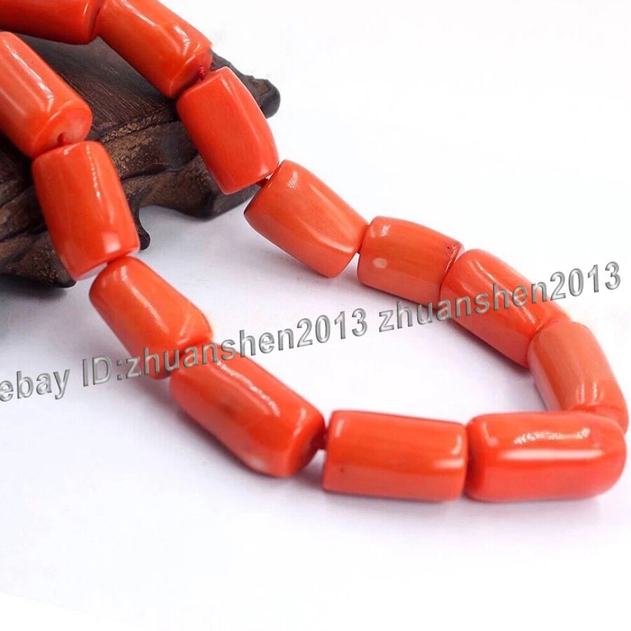 15-18毫米天然橙色红色不规则圆柱形珊瑚宝石串珠项链18-50 — 第 3/4 张图片