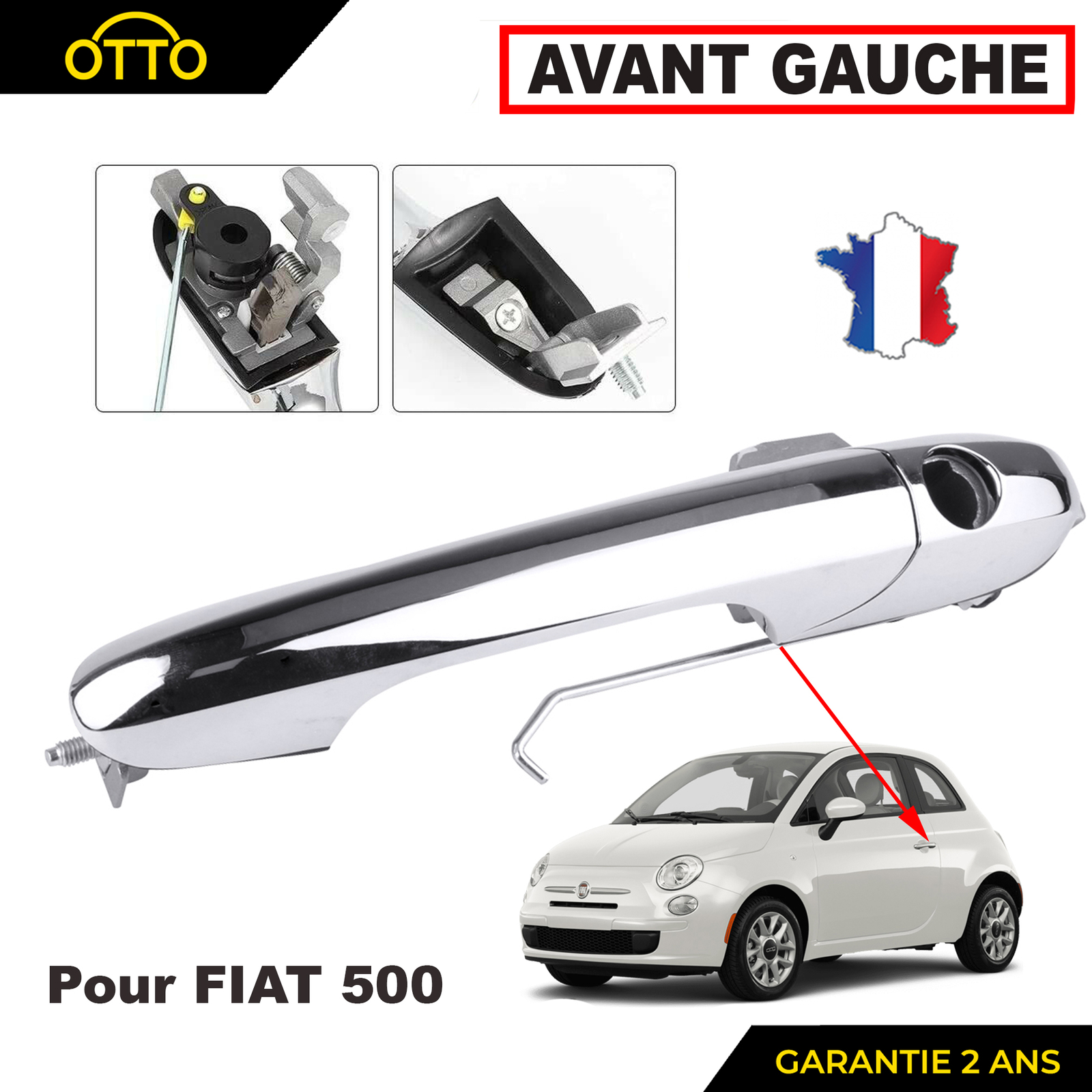 Poignée de porte avant gauche Fiat 500 500C mécanique extérieure 0.9 1.2 1.4 1.3