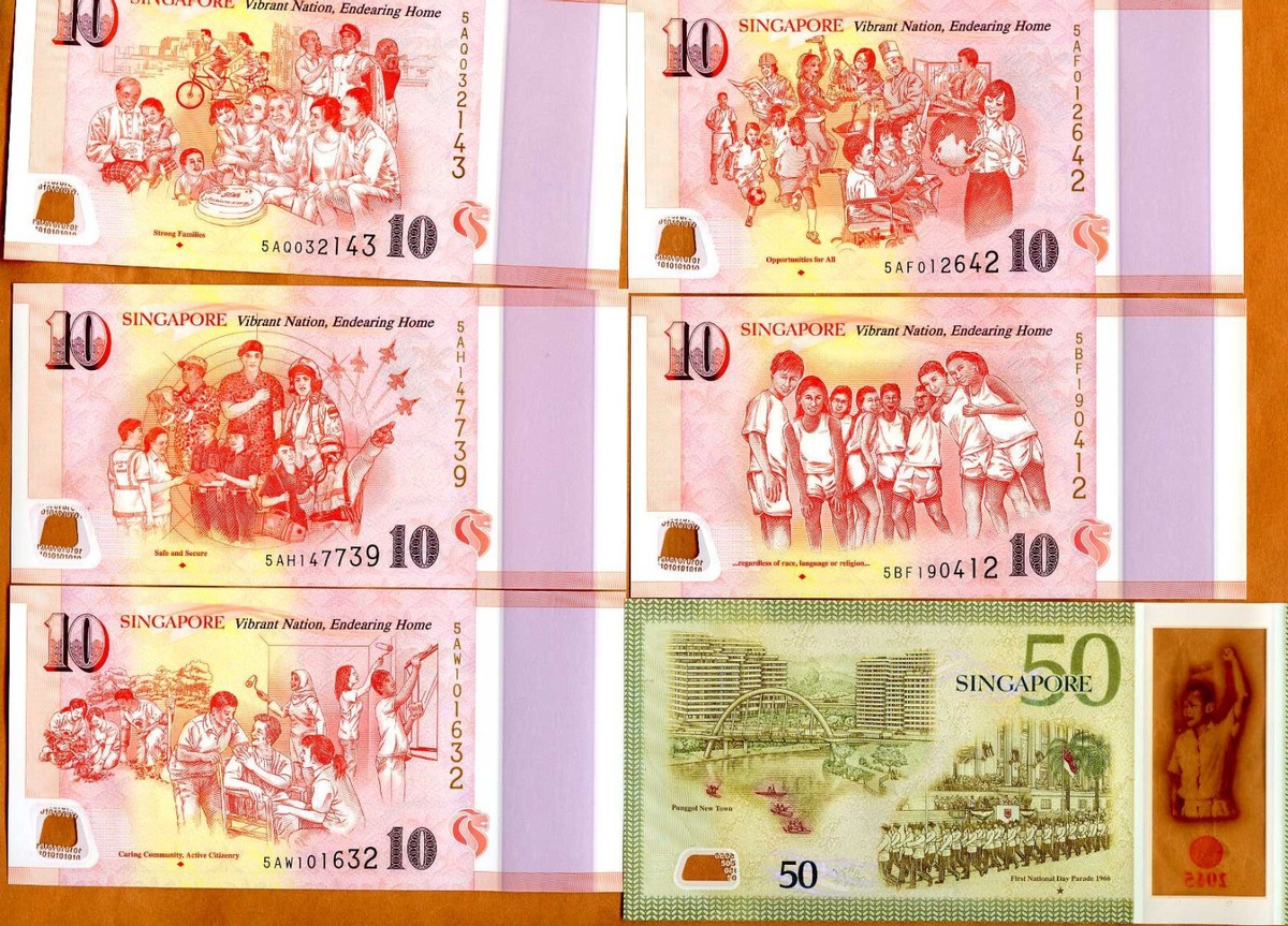 SET Singapore, 10-10-10-10-10-50 Dollars, 2015 Polymer UNC
