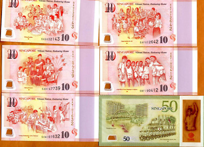 SET Singapore, 10-10-10-10-10-50 Dollars, 2015 Polymer UNC