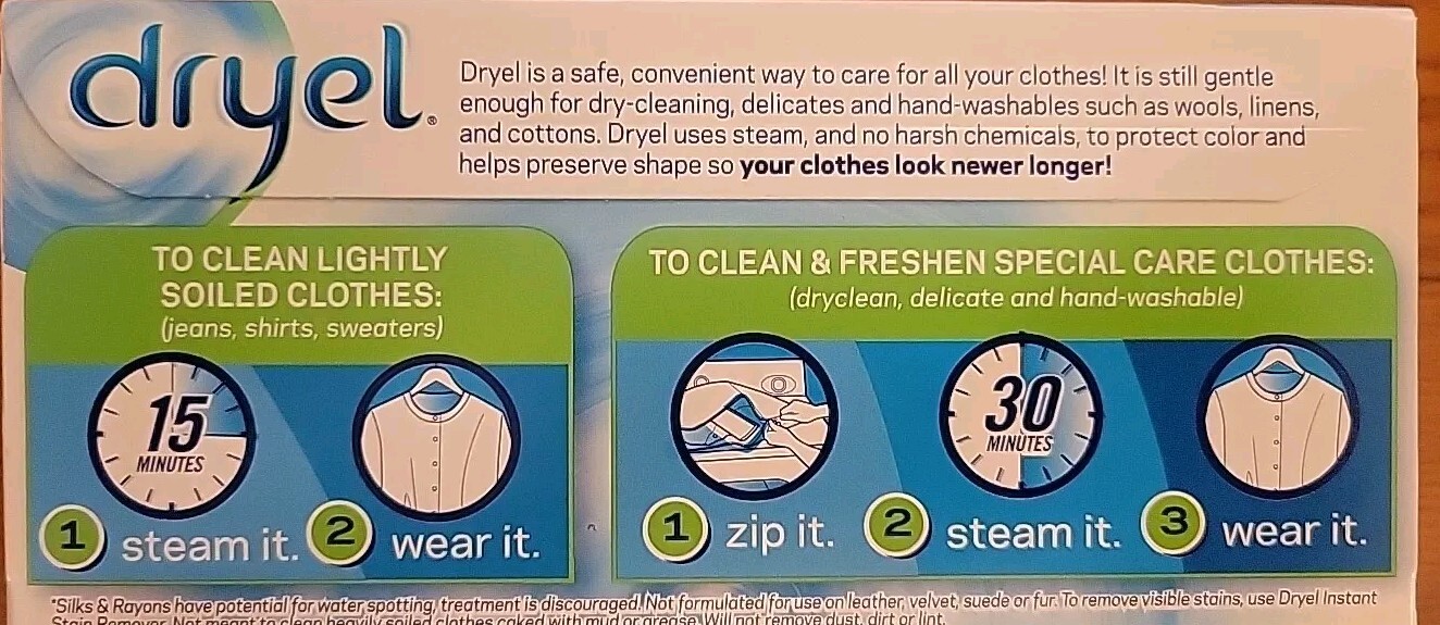 DRYEL Dryer Activated Refill Cloths Original Dry Clean at Home 6 Refills New