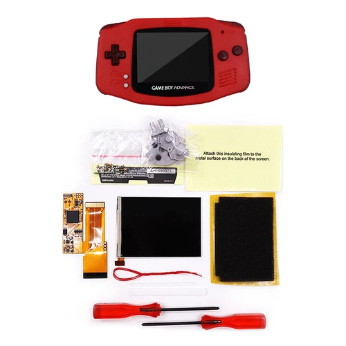 GBA 10 Levels Brightness V2 IPS Backlight LCD Mod & Shell With Clear Red Buttons