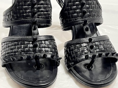 BCBG MAXZAZRIA Ma-Cira BLACK Woven Leather Studded High Heel Open Sandals 6.5M - Picture 4 of 12