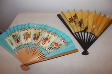 Lot of 2 Vintage Asian Folding Wood  Paper Fans BOAC  Japan Airlines L 1624