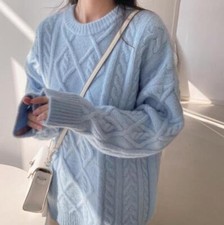 Womens Autumn Fashion Crew Neck Long Sleeve Loose Warm Kniting Sweaters Pullover