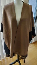 Eivissa Reversible Fleece Cape/Shawl/Wrap Bottom Fringe One Size