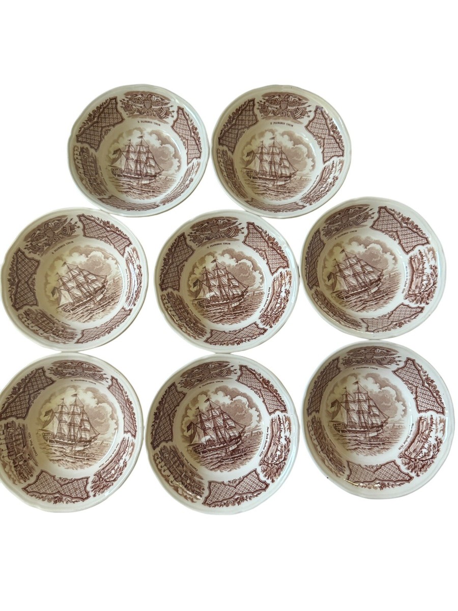 Set of 8 Vintage Bowls Fair Winds USS Portsmouth Off The Barrier