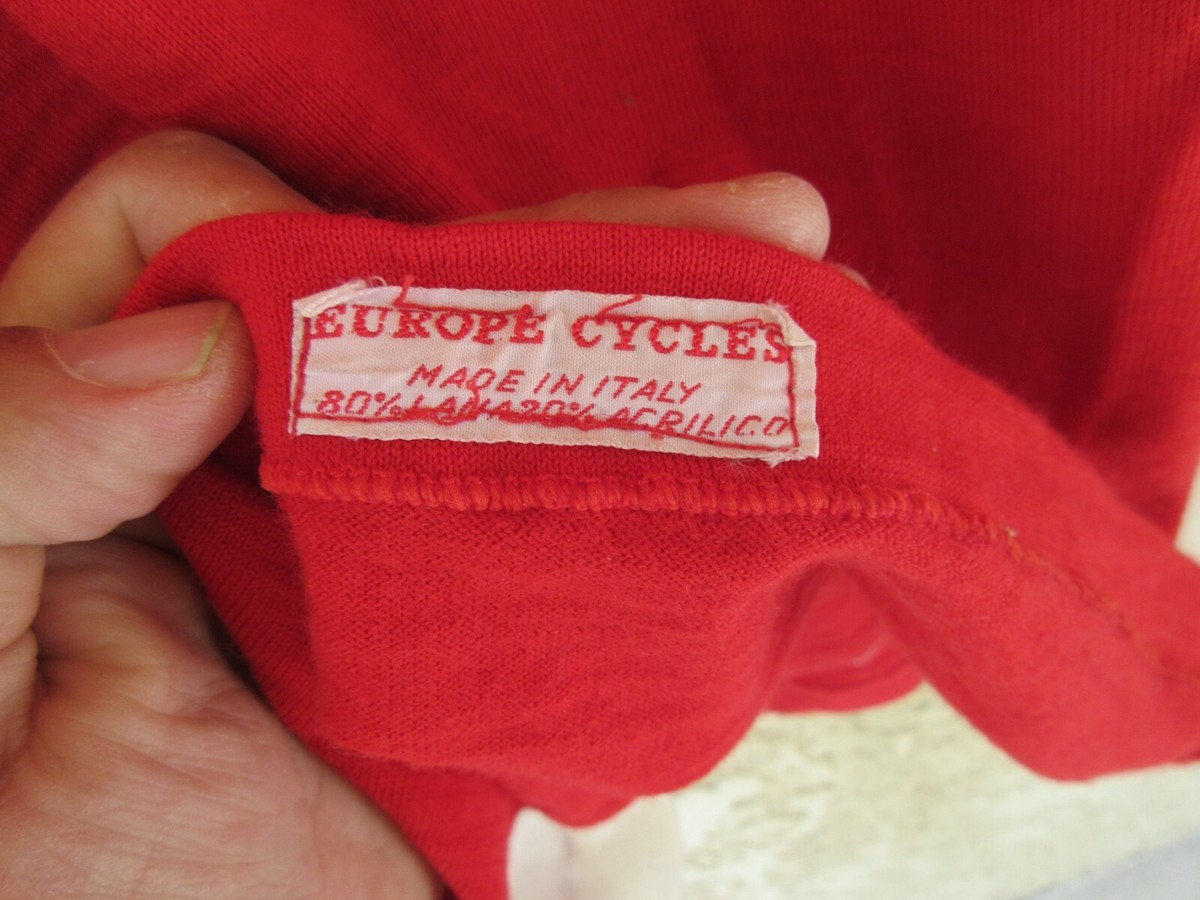 Maillot Cycliste Vintage EUROPE CYCLES - Laine Rouge - Années 70 - Taille 3