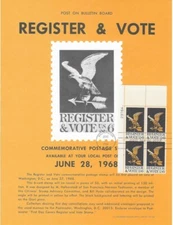 #1344 6c Register & Vote Stamp Poster- Unofficial Souvenir Page Plate Block of 4