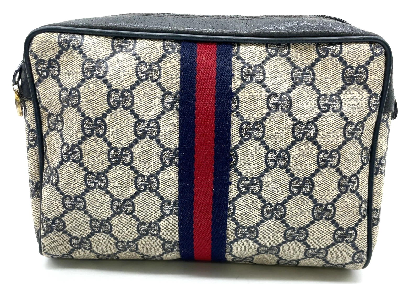 Authentique sac pochette Gucci GG Supreme cuir Sherry Line PVC cuir marine NS041314