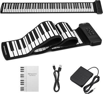 Portable 88 Keys Roll Up Piano with Sustain Pedal & Dual BT Function
