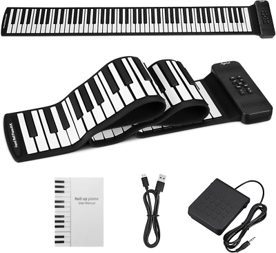 Portable 88 Keys Roll Up Piano with Sustain Pedal & Dual BT