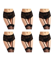 6Pcs Black Jennis Women's Black Sexy Lace Belt Garter High Waisted Suspender M