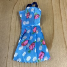 Barbie Doll Sleeveless Dress Blue With Pink Flowers White Dots Thin Straps