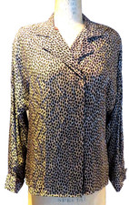Leopard Print Blouse 100% Pure Silk Sz-8, Drop Shoulder French cuff New 1990s
