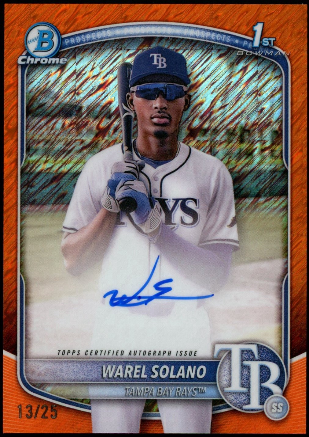 2025 Bowman Chrome Warel Solano #CPA-WS 1st Bowman Auto Orange Shimmer #13/25