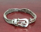 925 STERLING SILVER RED GEMSTONE BUCKLE CLASP BRACELET. MADE IN ITALY. 8"