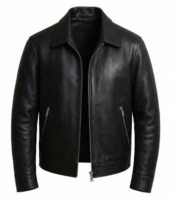 Authentic Men s Black Leather Jacket   Genuine Real Leather Bomber Coat Classic