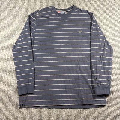 Chaps Shirt Mens L Blue Striped Long Sleeve Crewneck  Cotton Blend