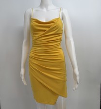 NWT Alice + Olivia Katey Ruched Wrap Mini Dress Size 2 in Golden Rod Yellow
