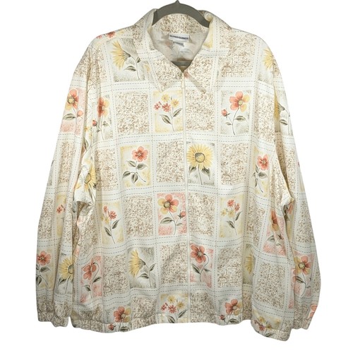 Vintage Alfred Dunner Jacket Womens 24W Full Zip Grandma Floral Beaded - Picture 1 of 11