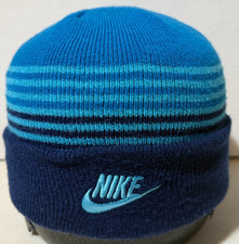 Nike Youth Knit Beanie Cuffed Blue with Stripes