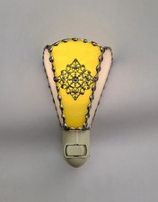 Plug in Wall Night Light Stained Glass Victorian Design In Yellow