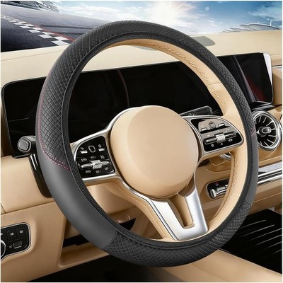 Car Steering Wheel Cover, Elastic Stretch Leather Non-Slip Vehicl Color: Black