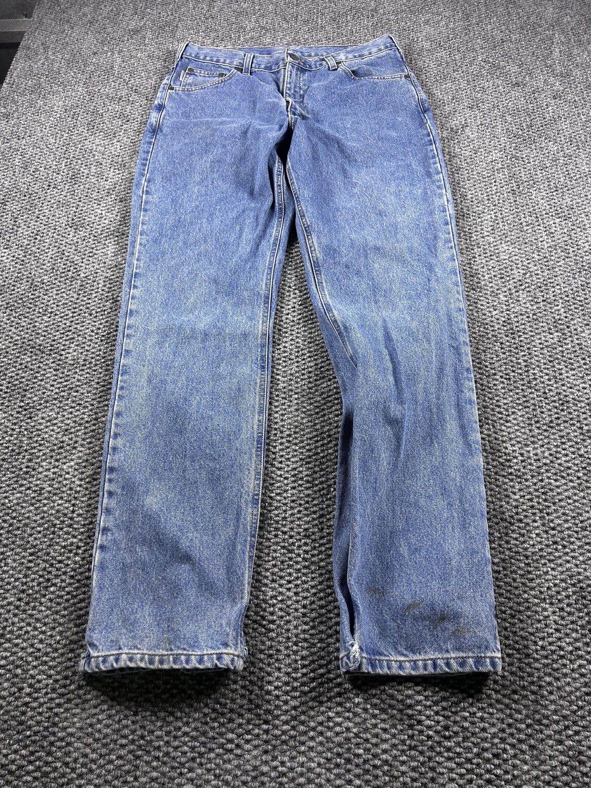 Mens Blue Denim Relaxed Fit Straight Leg Workwear Pants