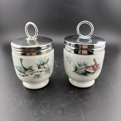 Two (2) Royal Worcester Birds Egg Coddler & Lid