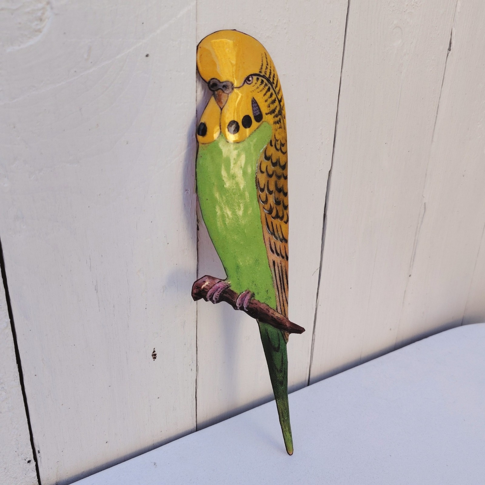 Oiseau perruche ondulée des bois, Emaux Limoges