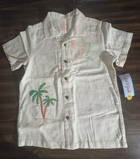 Cat and Jack Boys S 6/7 Button Up Collar Hawaiian Shirt Embroidered Palm  Bird