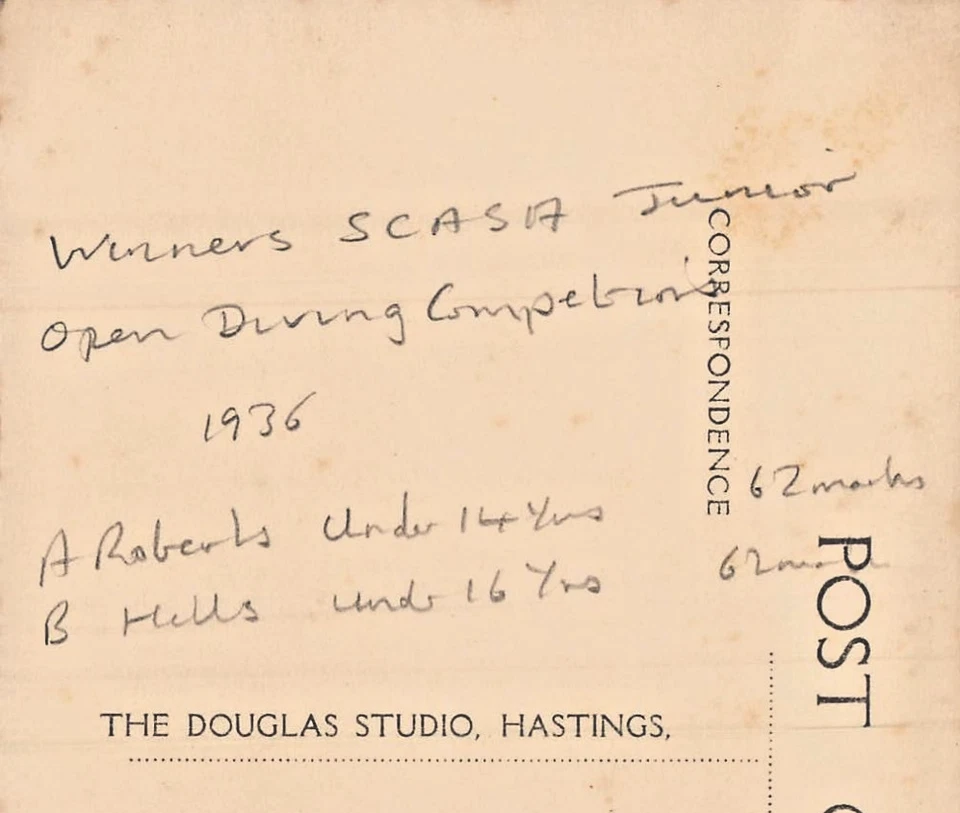 HASTINGS, 1936 - WINNERS SCASA JUNIOR OPEN DIVING COMPETITION ~ RPPC #252049 - Image 3 of 3