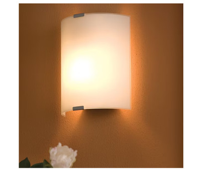Eglo Grafik 11 in. W x 11 in. H 1-Light Chrome Wall Sconce with Satin Glass Shad