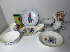 Vintage Lot of Kids Dinnerware Plates Bowls Cups and Mugs