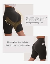 Women's Short Side Pockets High Waist Workout Running Tummy Control Butt S 1