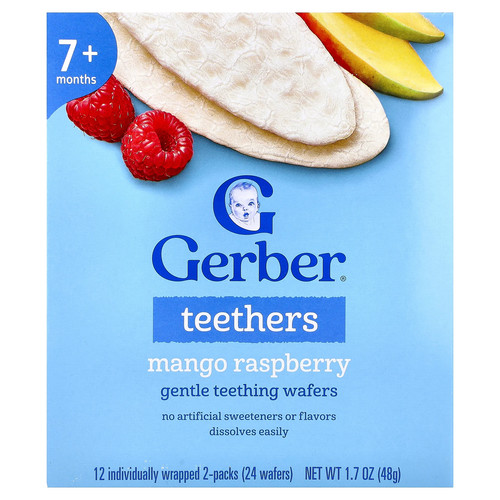 Teethers, Gentle Teething Wafers, 7+ Months, Mango Raspberry, 12 Individually