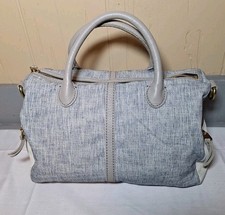Fossil Blue/white Crosshatch Canvas White Leather Satchel Bag