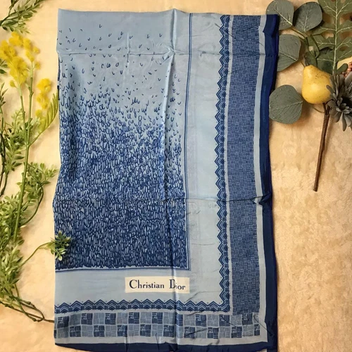 Authentique foulard Christian Dior bleu 100% soie logo marque mode toutes saisons