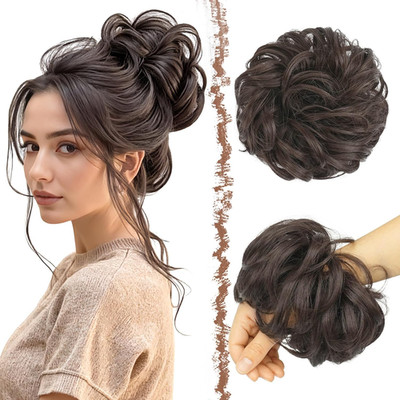 Large Messy Bun Hair Piece - Wavy Synthetic Chignon Scrunchies Elastic Ponytail 