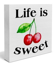 Summer Cherry Wooden Sign Life is Sweet Cherry Wooden Sign Art Blocks Desk De...