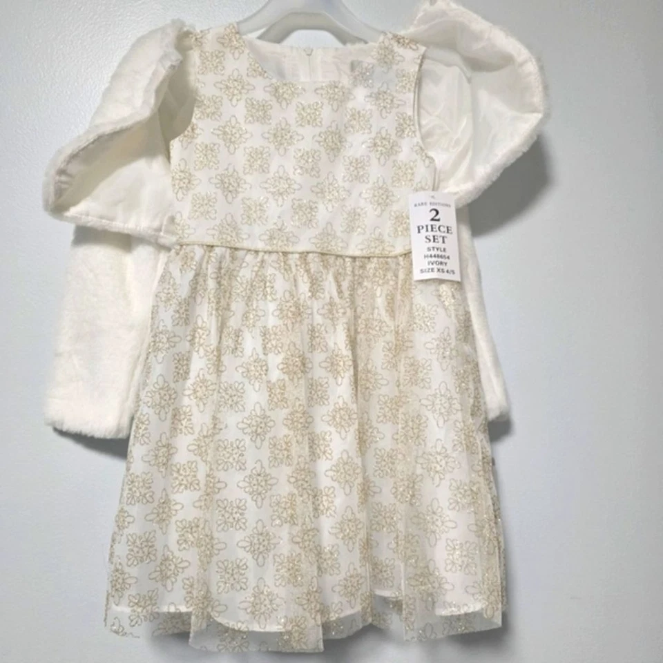 Vestido feminino tamanho 4/5 edições raras marfim e dourado e conjunto de jaqueta de pele sintética - Imagem 2 de 4