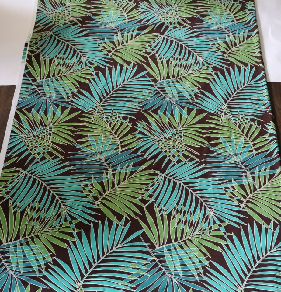 Vtg Marimar Textiles Rayon Fabric Tropical Blue, Green Palms Botanical 3 yds - Image 2 of 4