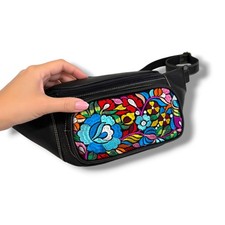 new genuine Leather Fanny Pack Embroidered flowers
