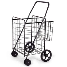IRONMAX Utility Shopping Cart Foldable Jumbo Basket Grocery Laundry w/ Wheels