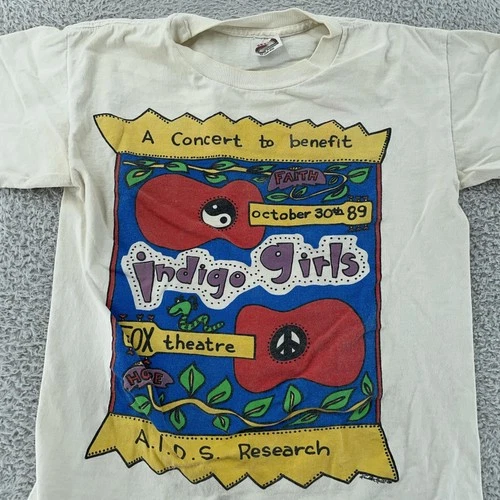 Indigo Girls Concert T-Shirt XS Fox Theatre AID 1980s vintage concert t-shirt, vintage, size XS, single stitch, B+ condition